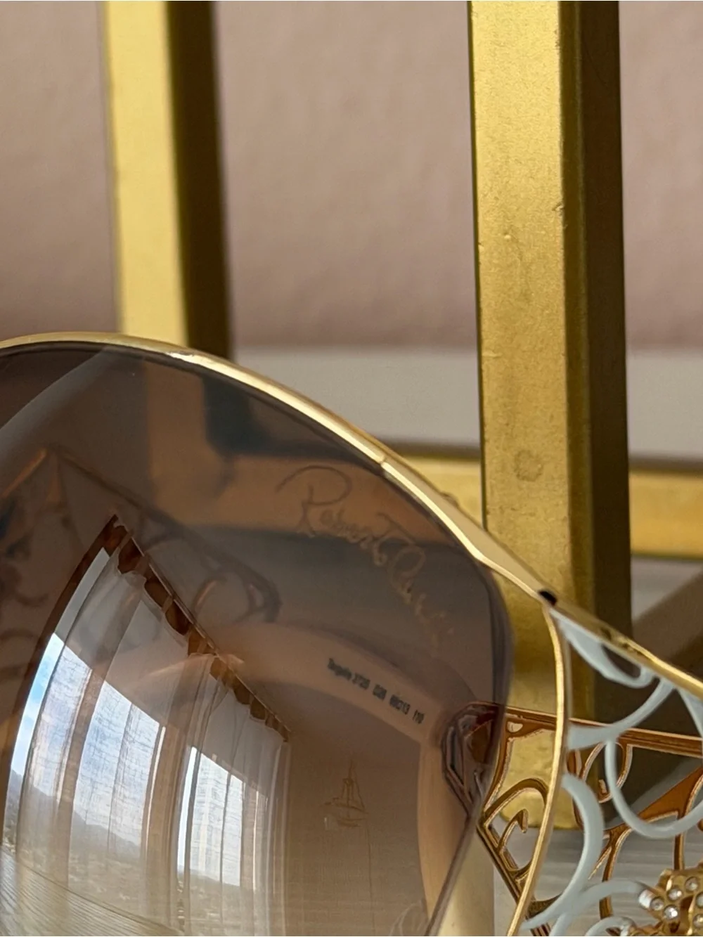 Roberto Cavalli Targeile 372S Sunglasses Gold Filigree Rhinestone Aviator Case